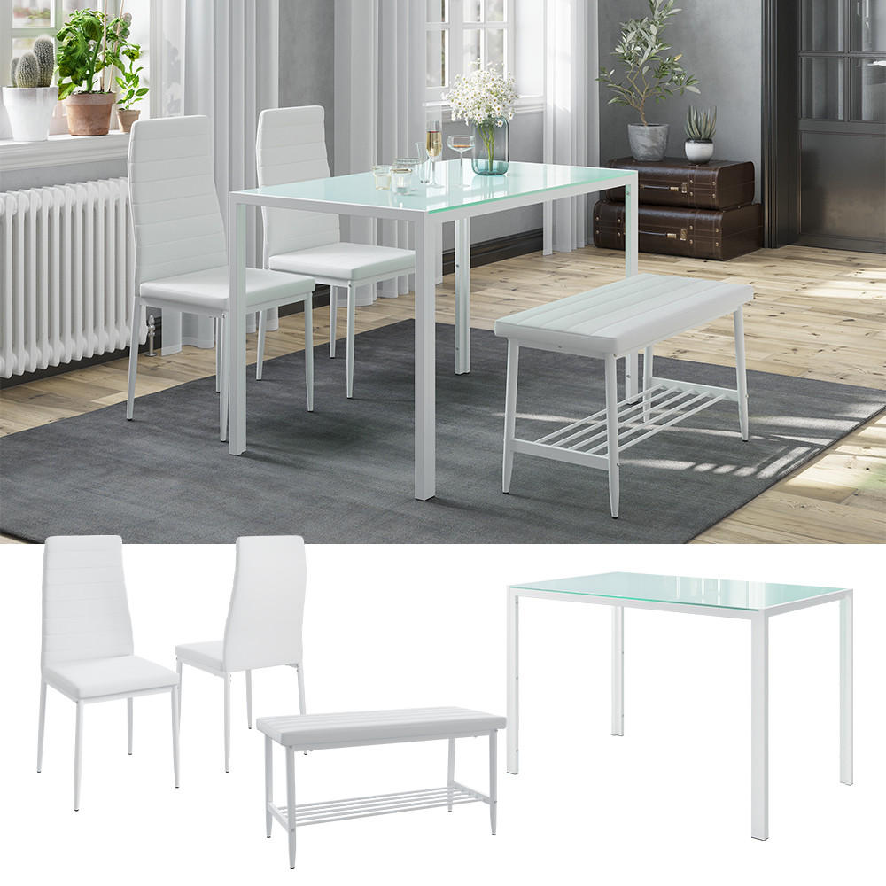 ESSTISCH-SET Grand Weiß 120 x 70 cm 4-teiliges Set - Weiß, Metall (120/75/70cm) - Vicco