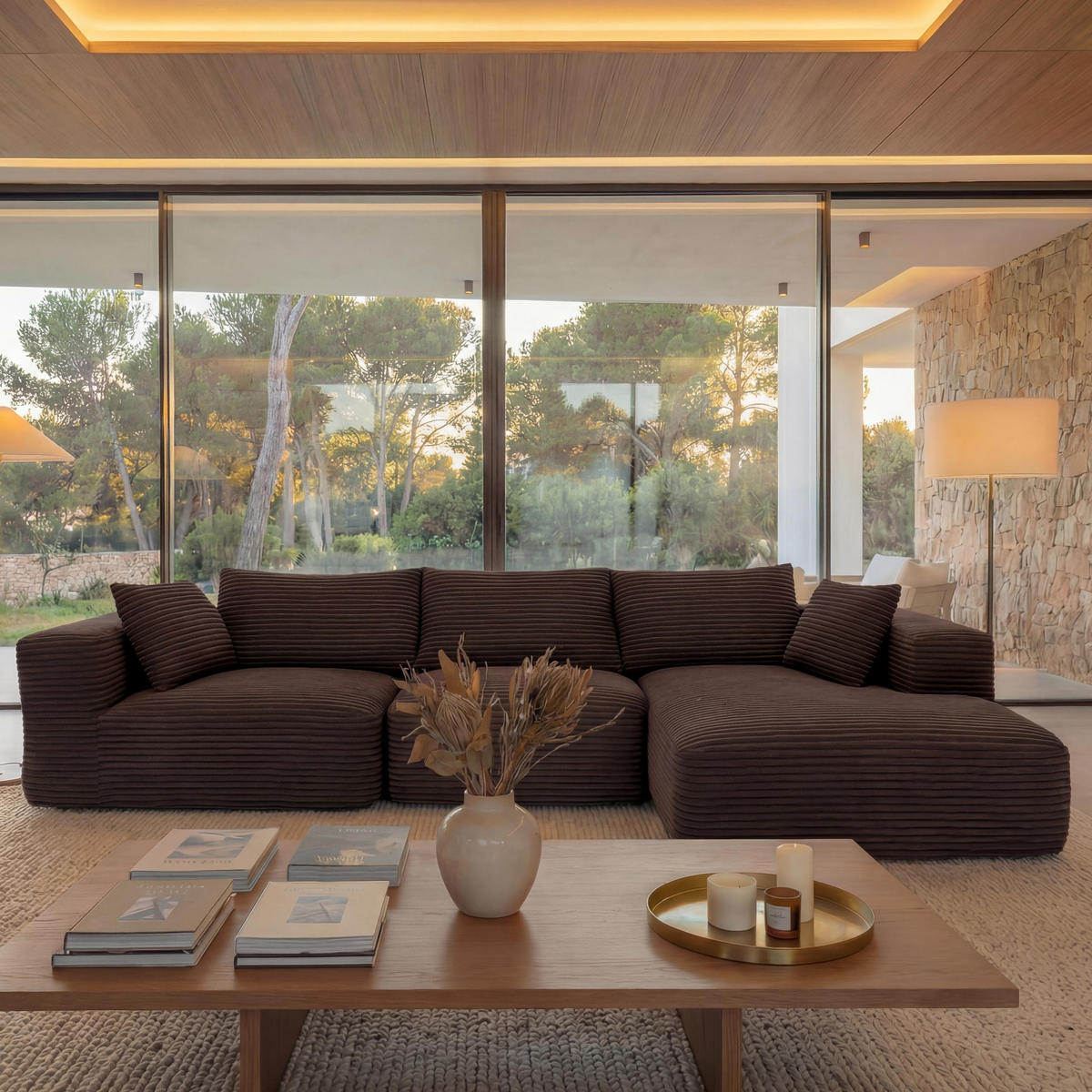 SOFA SET Braun - hnědá, textil (276/58/154cm) - MCW