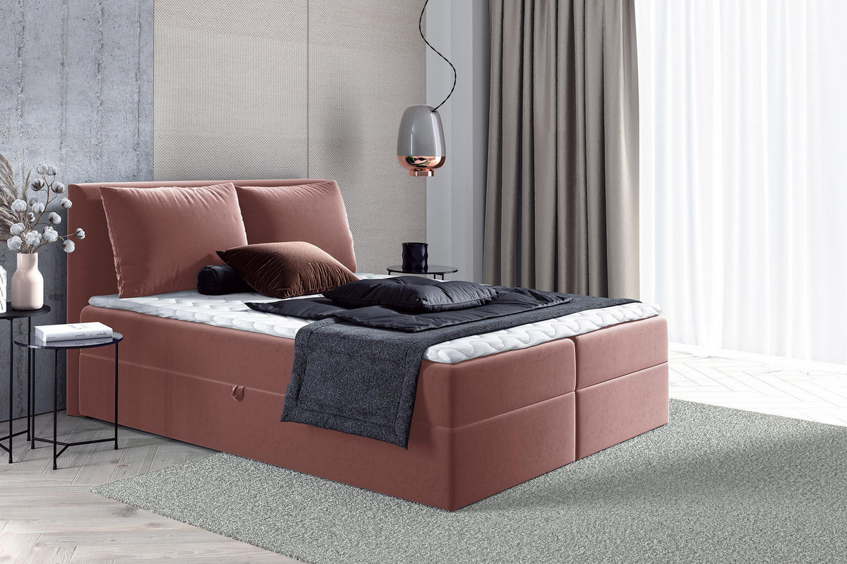 BOXBETT Egro - 140x200 - pink (Kronos 29, Velvet) - Pink/Schwarz, Holz/Holzwerkstoff (140/200cm) - Sofnet