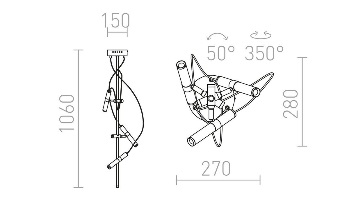 DECKENLEUCHTE VIPER III Schwarz Chrom 9 W - Schwarz, Metall (15/15/106cm) - Rendl