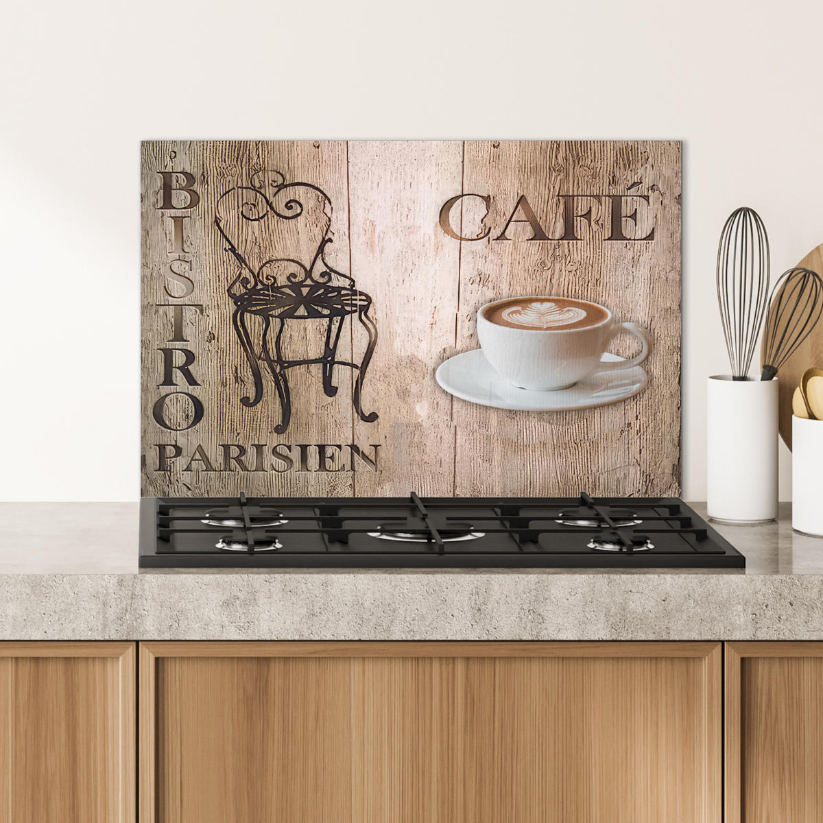 SPRITZSCHUTZ KÜCHE Bistro Parisien - Café - Kaffee - Jahrgang 60x40 cm - Cappuccino, Metall (60/0.3/40cm) - MuchoWow