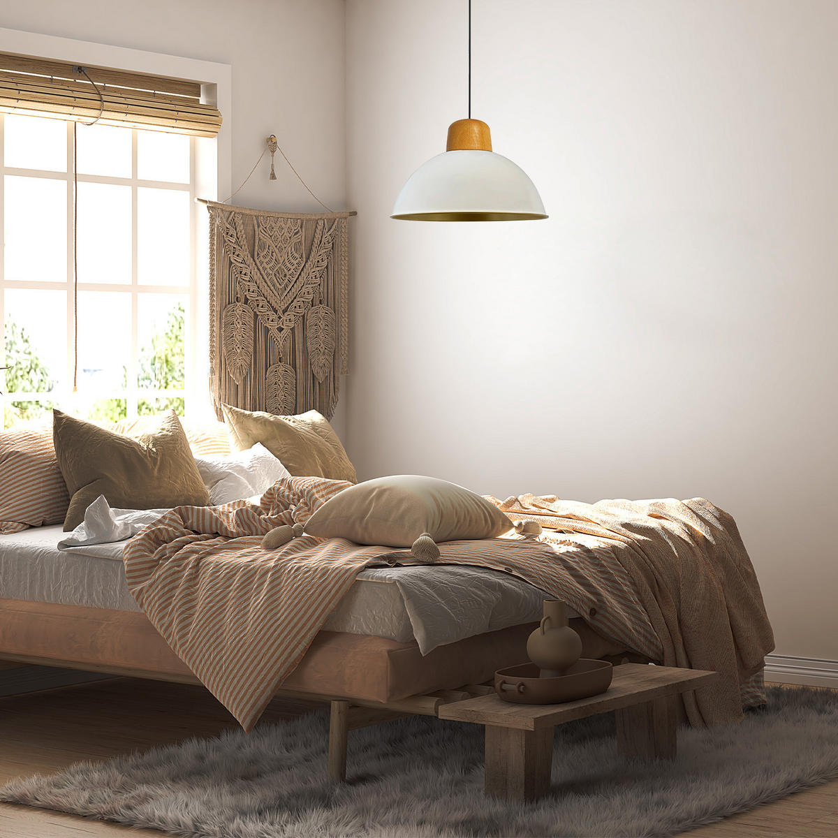 PENDELLEUCHTE Lipeo Vintage 40/23 - Goldfarben/Weiß, Holz/Metall (23/40/40cm) - Bamyum