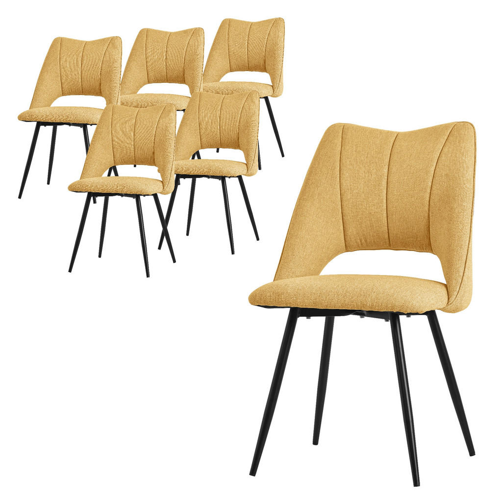 ML-DESIGN SADA 6 JEDÁLENSKÝCH ŽIDLÍ, hořčičně žlutý látkový potah