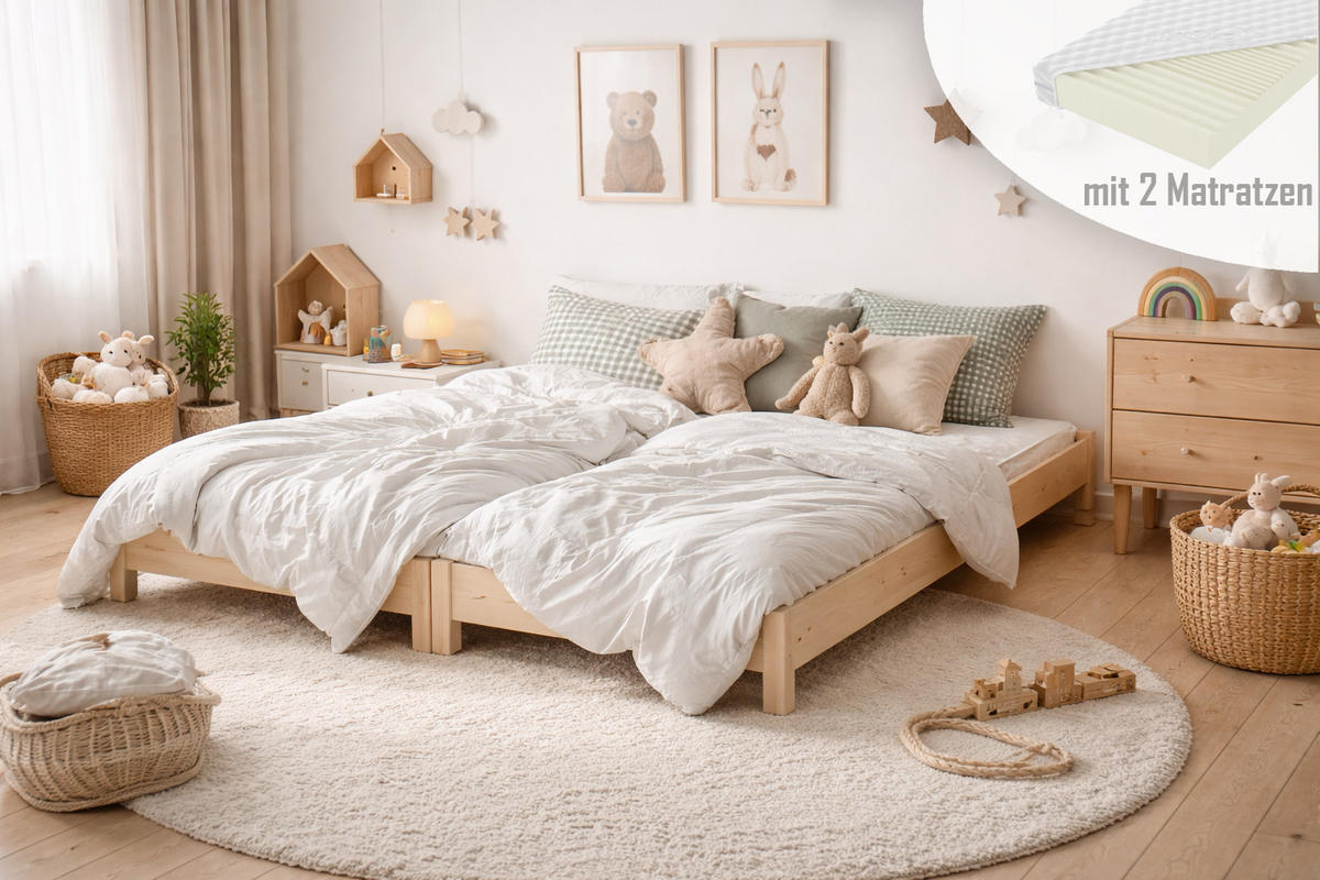 STAPELBETTEN 2-er Set Sendi 180x90 sonoma mit Matratzen - Naturfarben, Holzwerkstoff - LUKDOM
