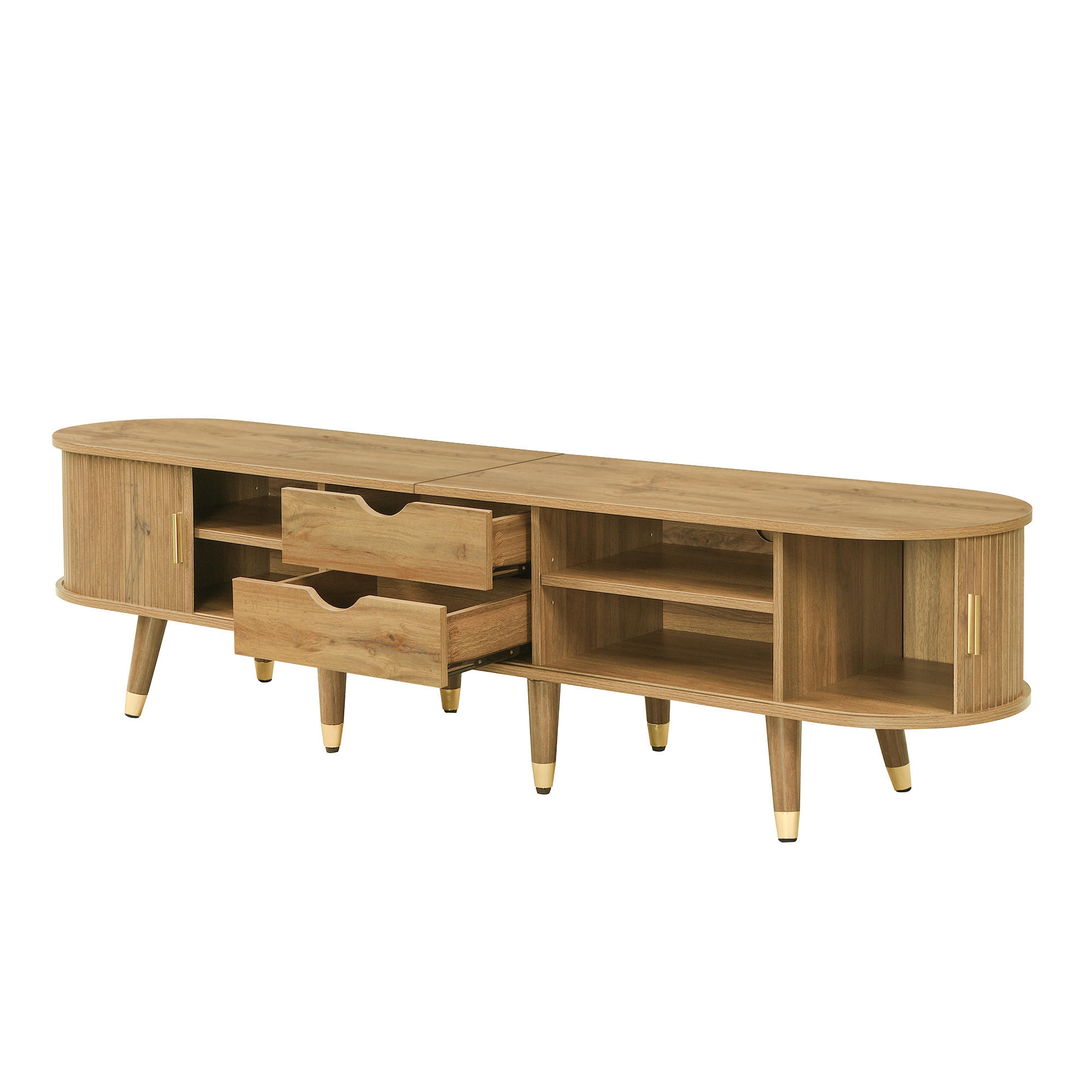 TV-ELEMENT175X38X45CM MDF SchiebetürenHolzoptik mit Kabelmanagement - Naturfarben, Holz (45.72/17.15/118cm) - Raelunyi