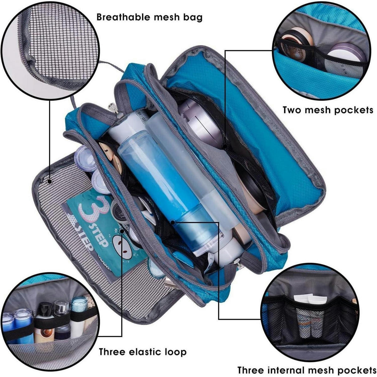 KULTURBEUTEL für Herren und Damen, Reise Toilettenorganizer - Türkis, Textil (5/2/5cm)