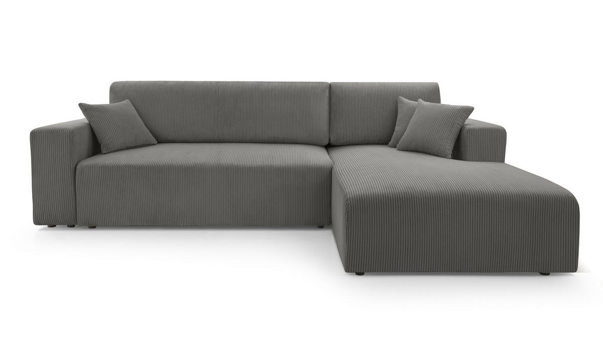 ECKSOFA L Form Catea Grau 279/145/84 cm Rechts mit Schlaffunktion - Schwarz/Grau, Kunststoff/Textil (279/145cm) - AX Living