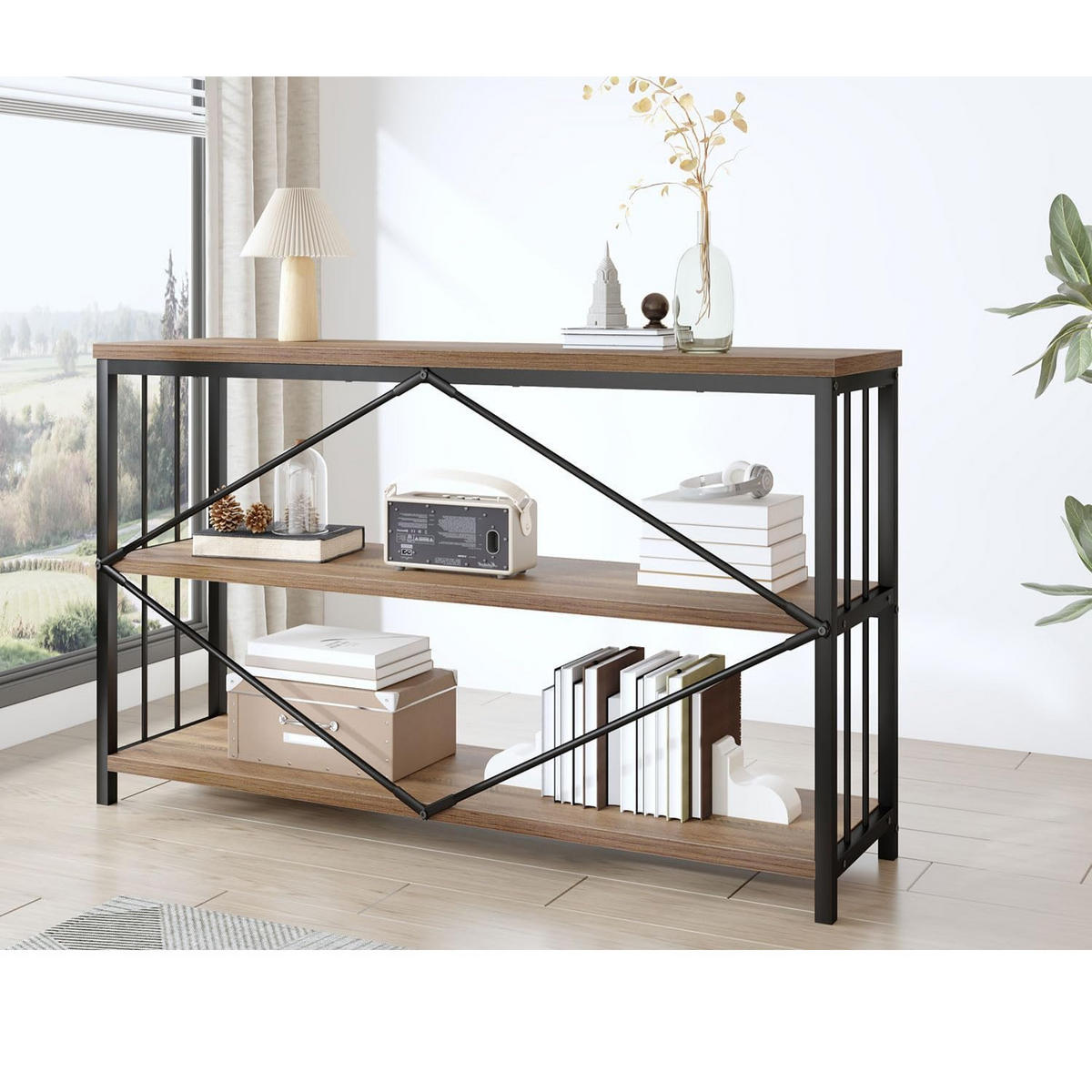 KONSOLENTISCH Metall Holz Industrial Design 140 x 34 x 74 cm - Wildeiche, Holzwerkstoff/Metall (34/140/74cm) - Quality Elegance