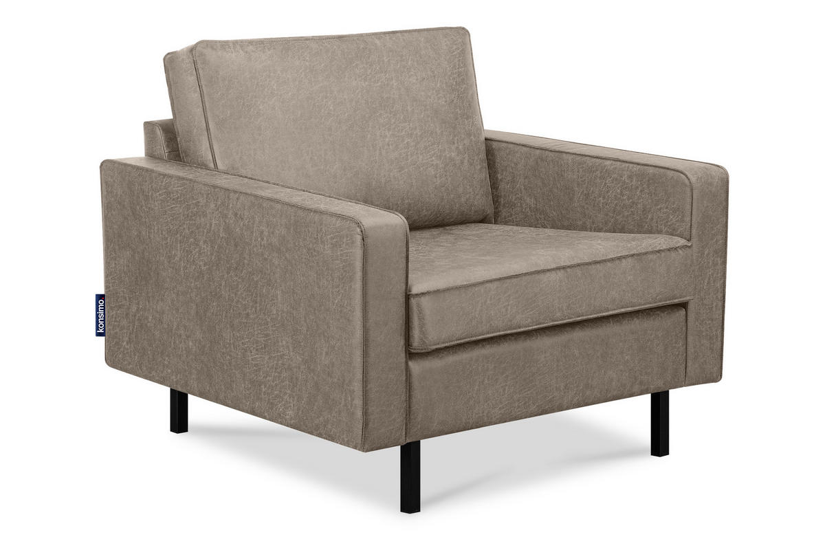SESSEL INVIA mit Armlehnen auf hohen Metallbeinen vintage, Lederoptik-Stoff, Hellgrau - Hellgrau/Schwarz, Textil (98/87/98cm) - KONSIMO®