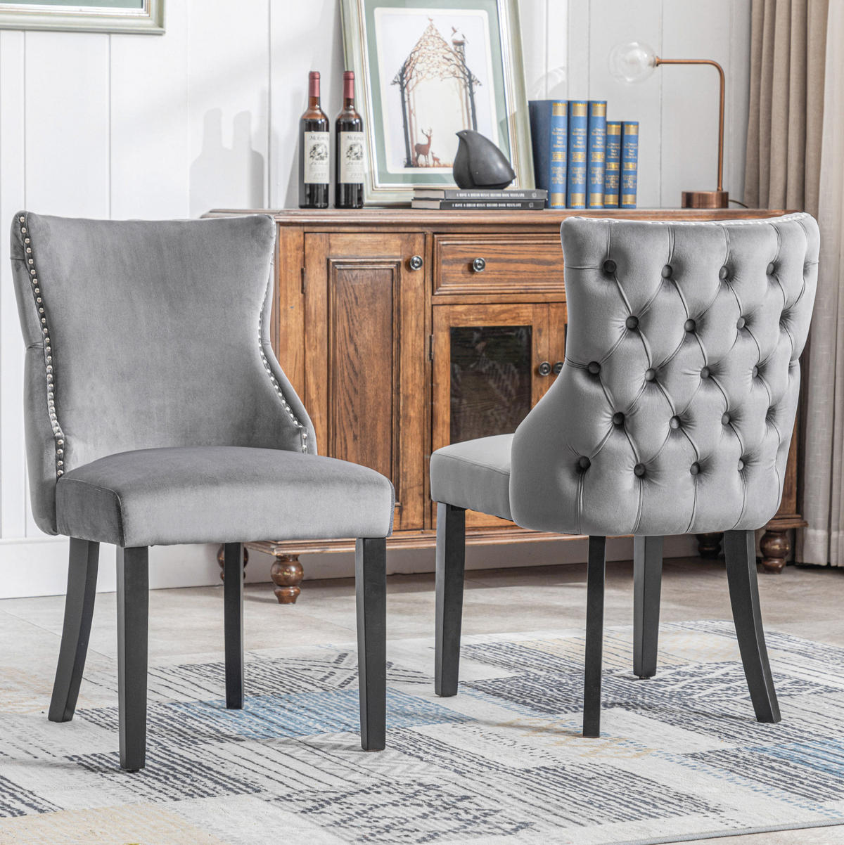 STUHL mit Knopfsteppung Sitzbreite ca. 50 cm Samt Grey - Grau, Metall (50/91/52cm) - Meubliv
