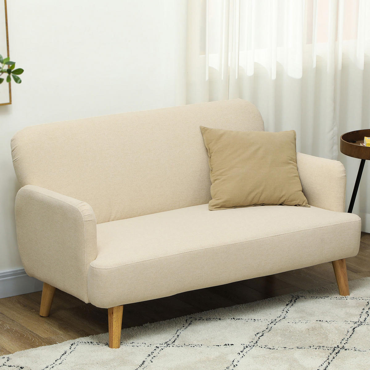SOFA, 2-Sitzer, Samtoptik, dicke Polsterung, cremeweiß, 140x74x79cm - Multicolor, Holzwerkstoff (140/79/74cm) - FORIOUS