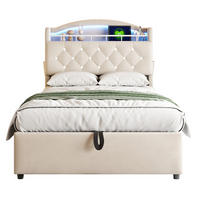 BETT mit Stauraum 90x200 cm Samt Beige mit LED und USB - Beige, Metall (90/200cm) - Meubliv