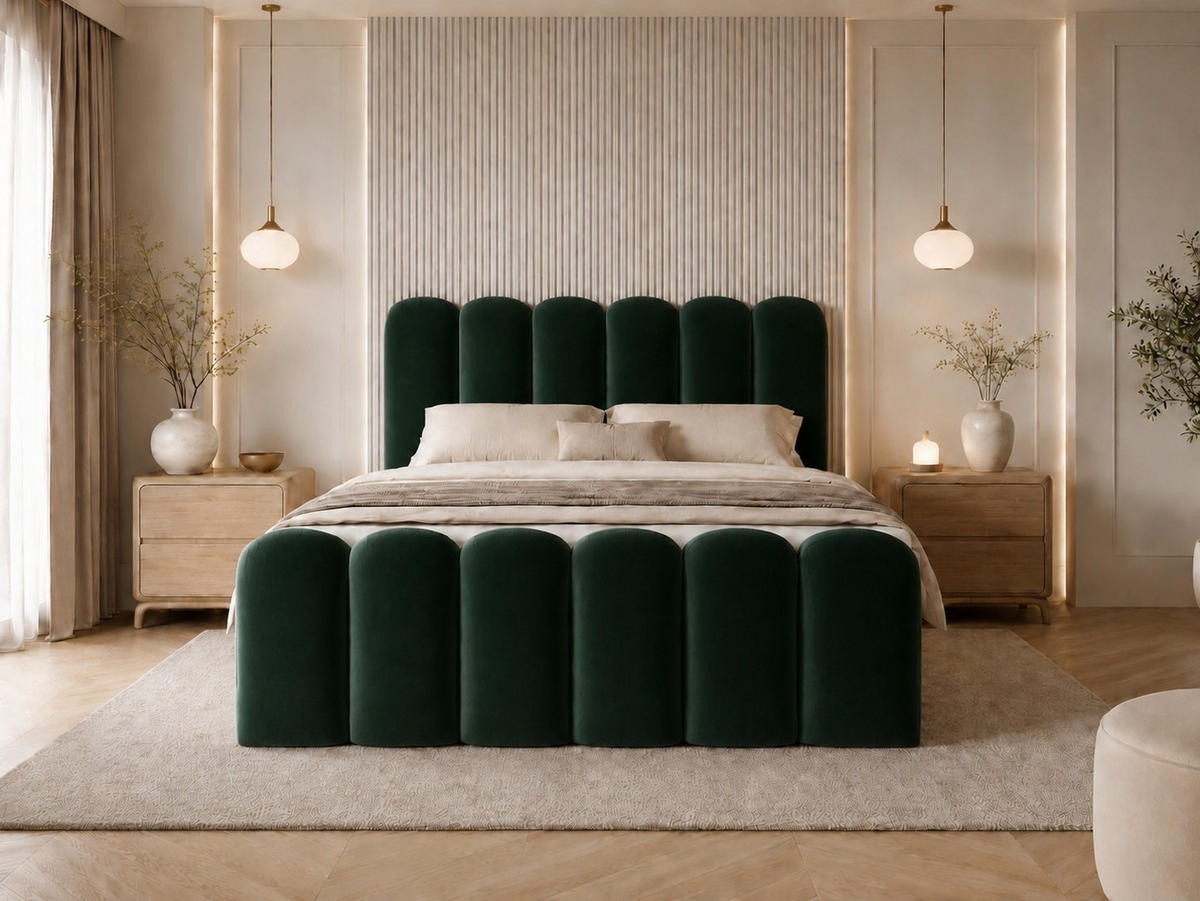BOXBETT CUDDLE 120x200 cm in Grün, Bettkasten, Topper, Velvet-Stoff - Grün, Holz/Textil (120/200cm) - EMLAR Home