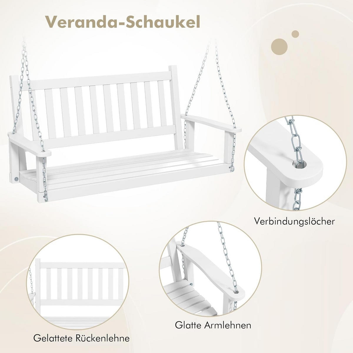 HÄNGEBANK Weiß - Weiß, Holz (136/63/67cm) - COSTWAY