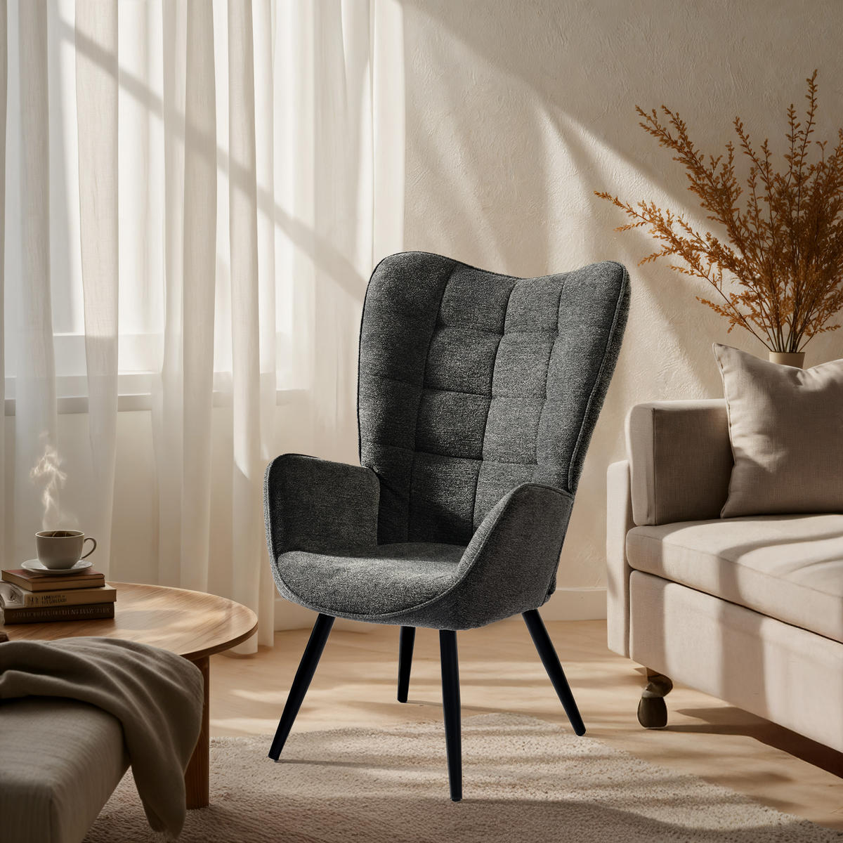 OHRENSESSEL in Cord, Grau - Dunkelgrau, Textil/Metall (66/106/74cm) - Meubles Cosy