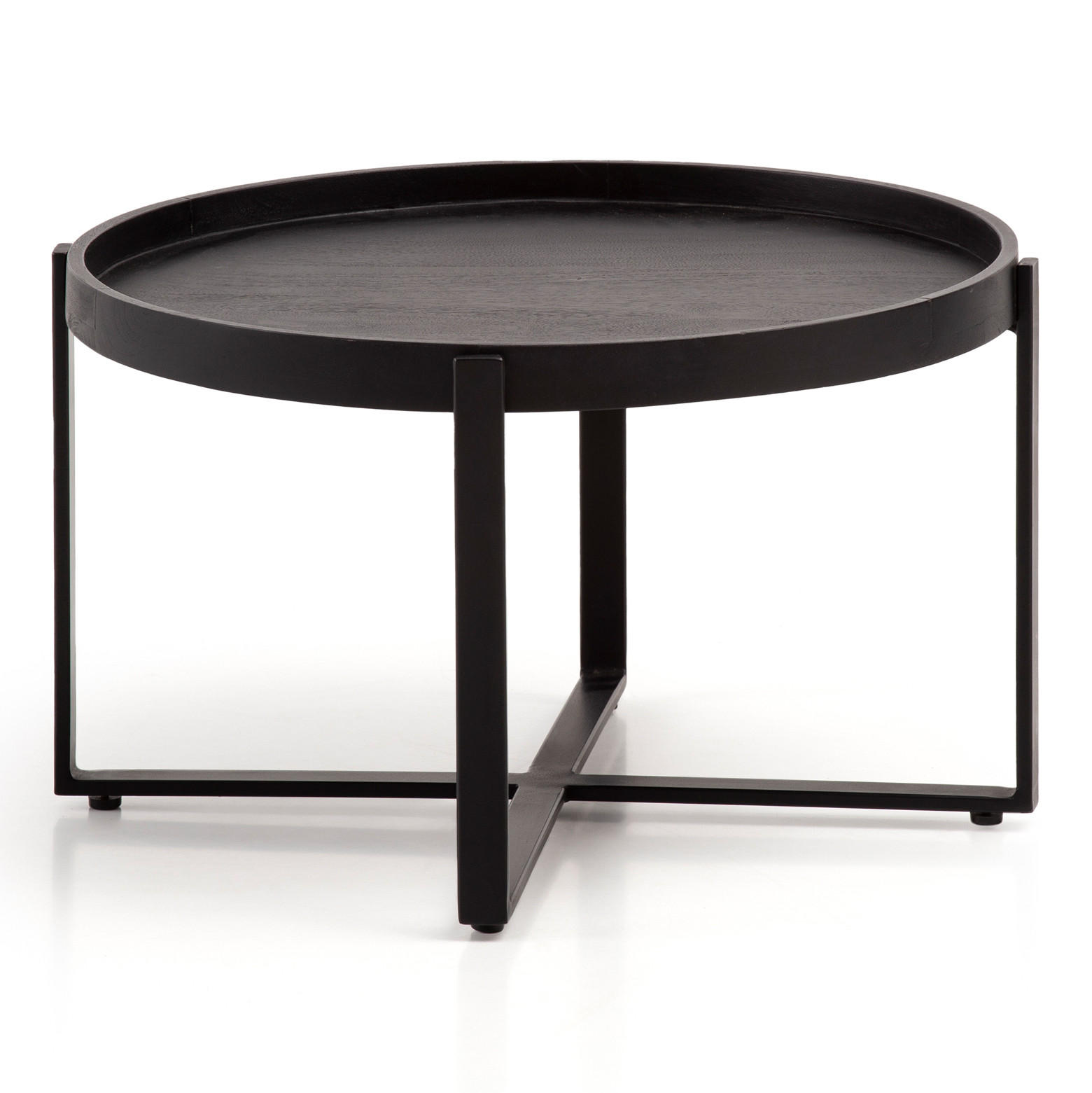 COUCHTISCH Schwarz Mango Massivholz Metall, Rund mit erhöhtem Rand, 60x60x35 cm - Schwarz, Holz/Metall (60/60/35cm) - KADIMA DESIGN