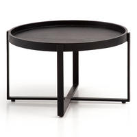 COUCHTISCH Schwarz Mango Massivholz Metall, Rund mit erhöhtem Rand, 60x60x35 cm - Schwarz, Holz/Metall (60/60/35cm) - KADIMA DESIGN