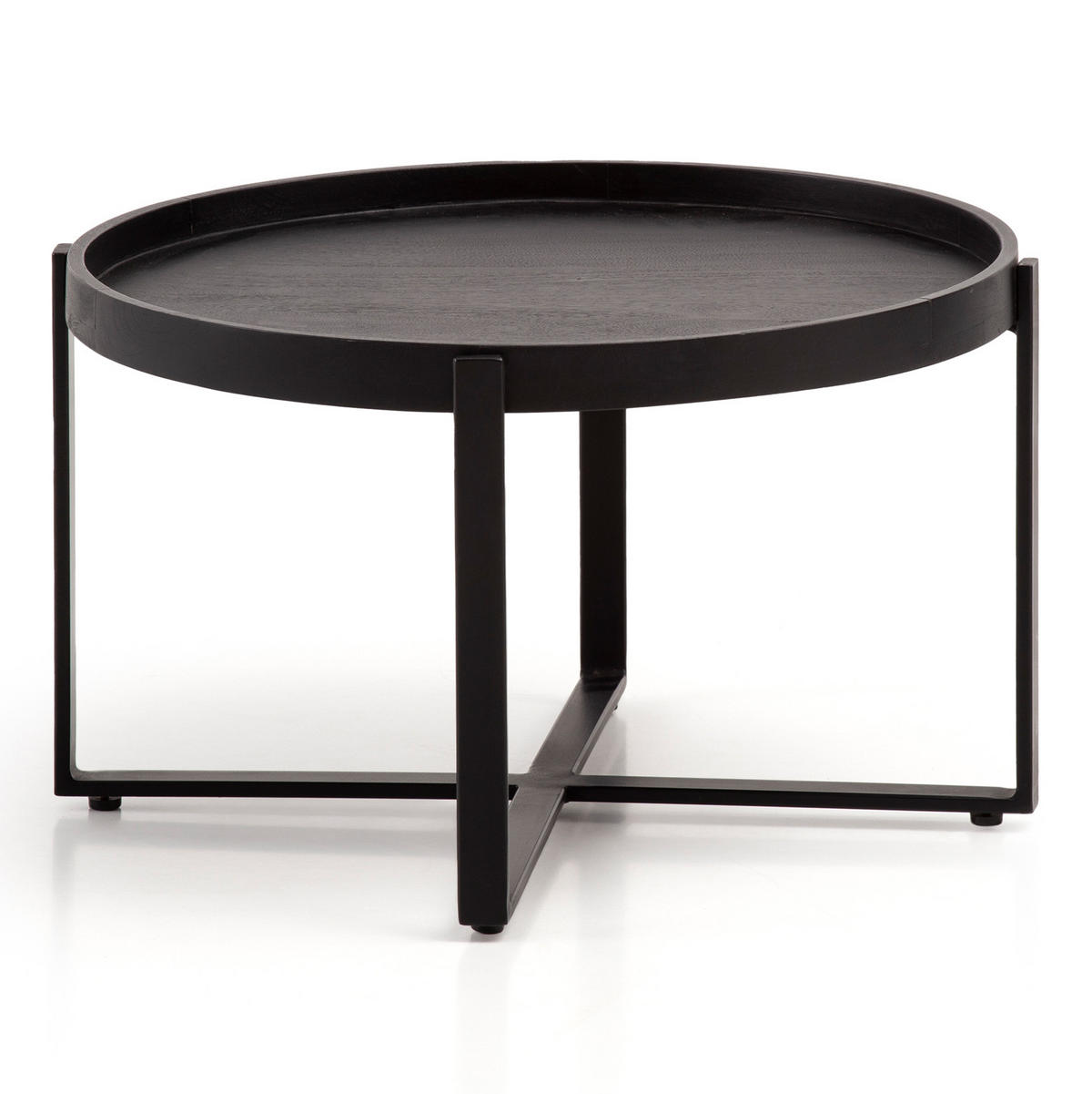 COUCHTISCH Schwarz Mango Massivholz Metall, Rund mit erhöhtem Rand, 60x60x35 cm - Schwarz, Holz/Metall (60/60/35cm) - KADIMA DESIGN