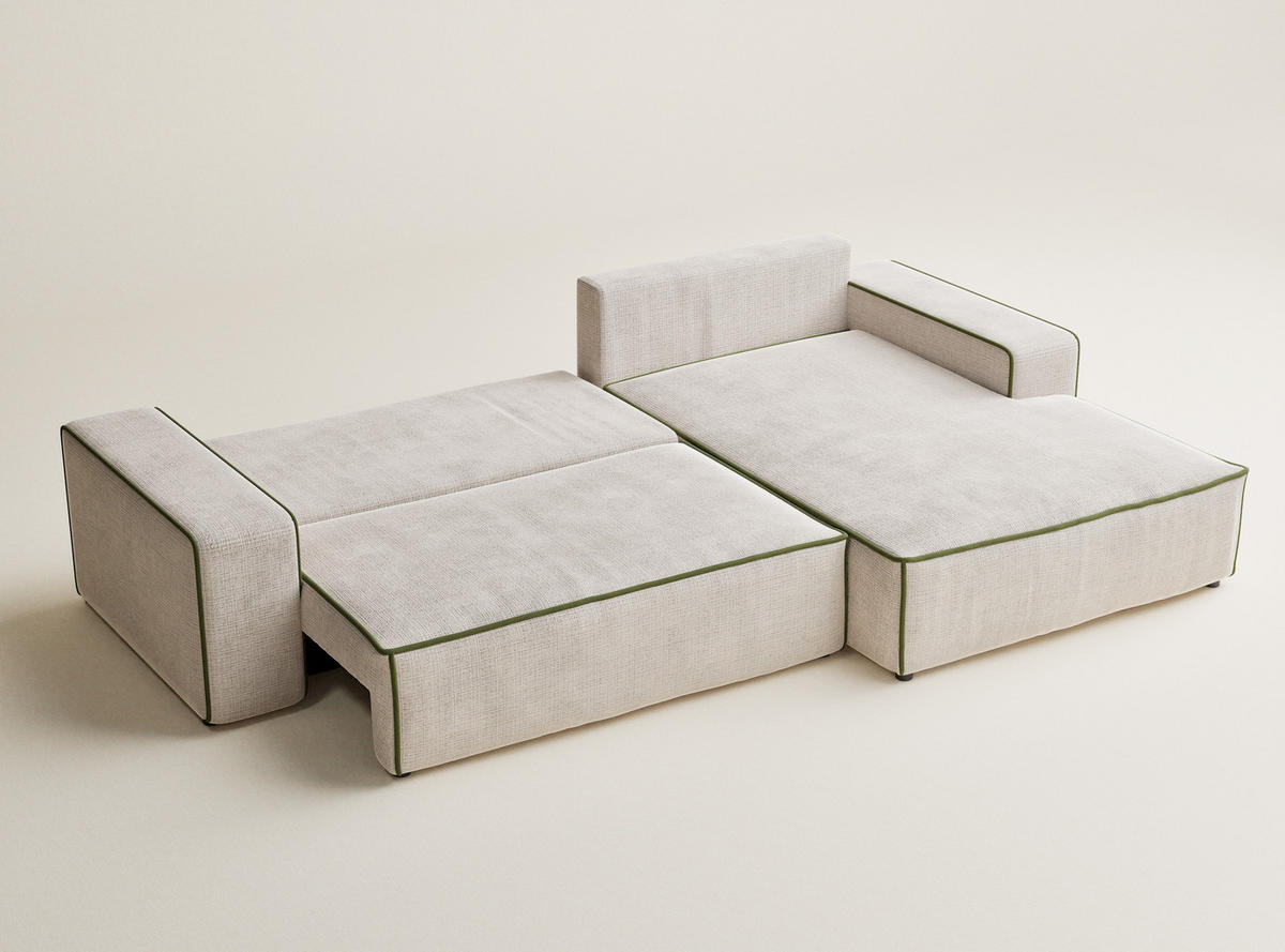 ECKSOFA MIT SCHLAFFUNKTION Modo Grau Chenille-Stoff - Rechts Seite - Creme/Schwarz, Holz/Holzwerkstoff (294/185cm) - Maison de Reve