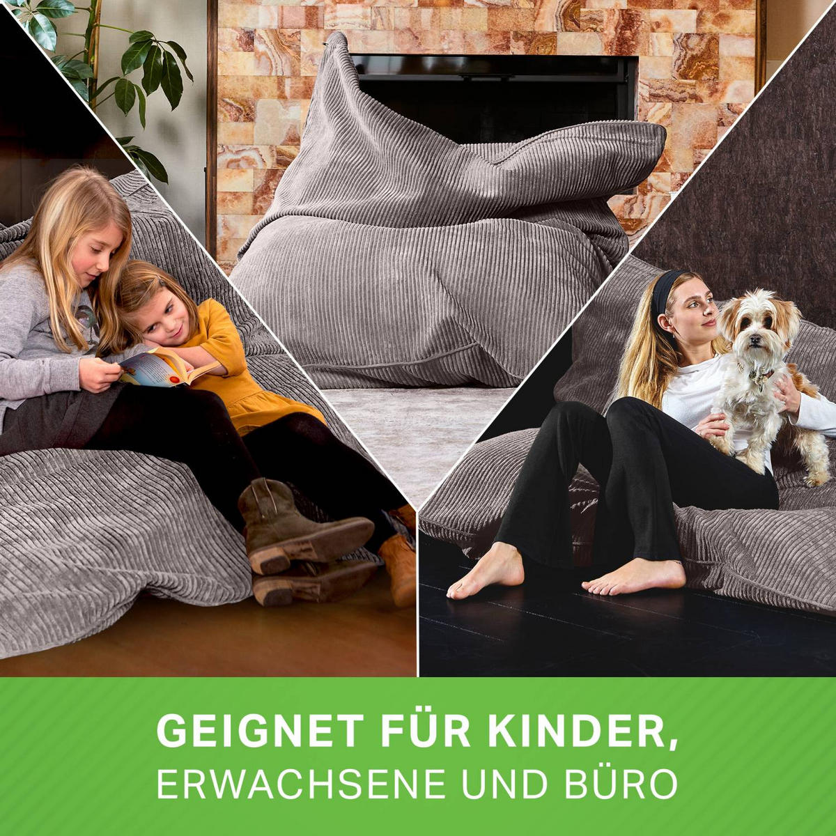 SITZSACK XXL "Square" aus Cord – 370 L - Grau, Textil (140/25/180cm) - Green Bean