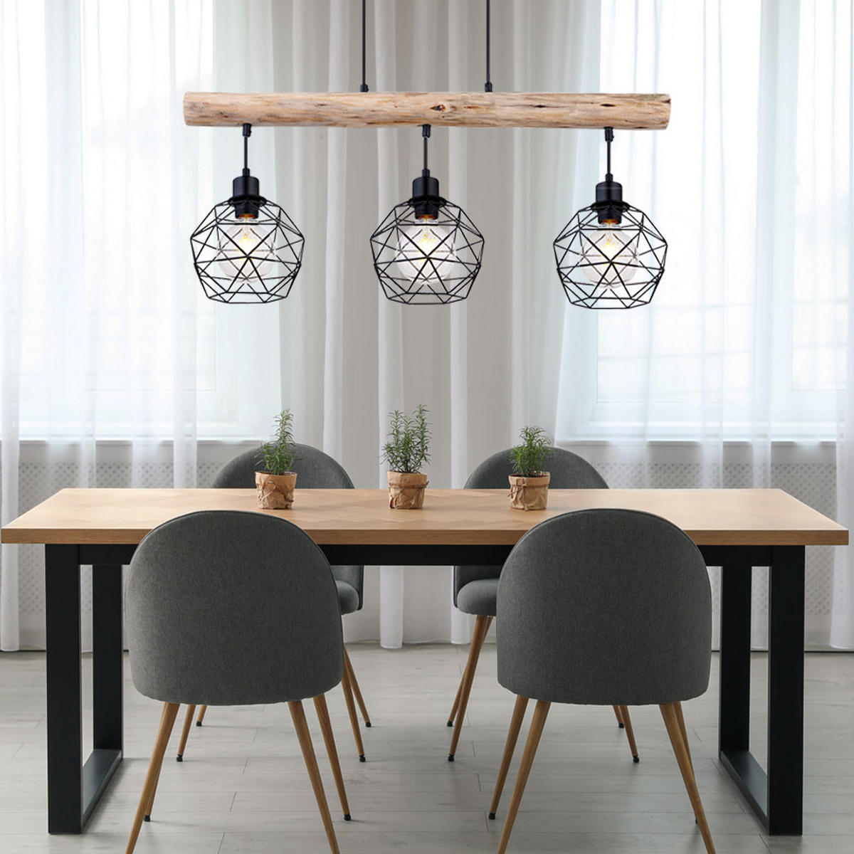 LED HÄNGELEUCHTE Theodor Holz Braun - Braun, Kunststoff (76/18/120cm) - Globo Lighting