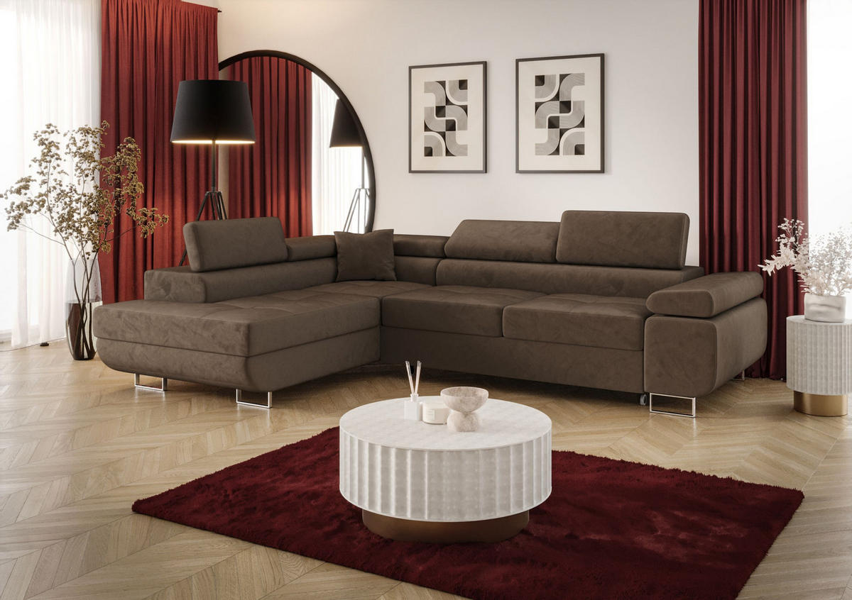 ECKSOFA EMILY mit Schlaffunktion Monolith 09 Links - Braun, Textil (275/200cm) - Bedante