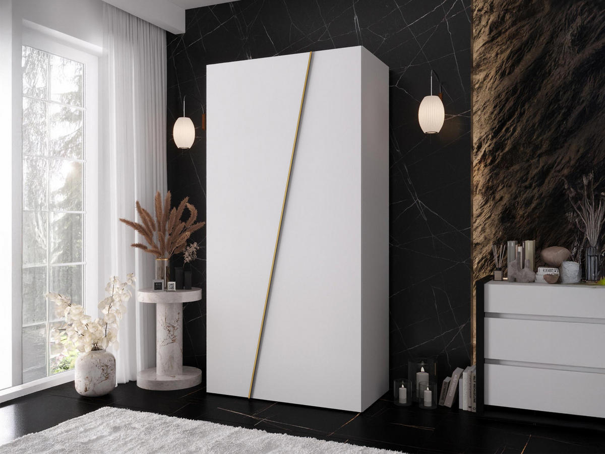 DREHTÜRENSCHRANK Zen 100 cm - Goldfarben/Schwarz, Holzwerkstoff/Kunststoff (100/202/50cm) - MIRJAN24