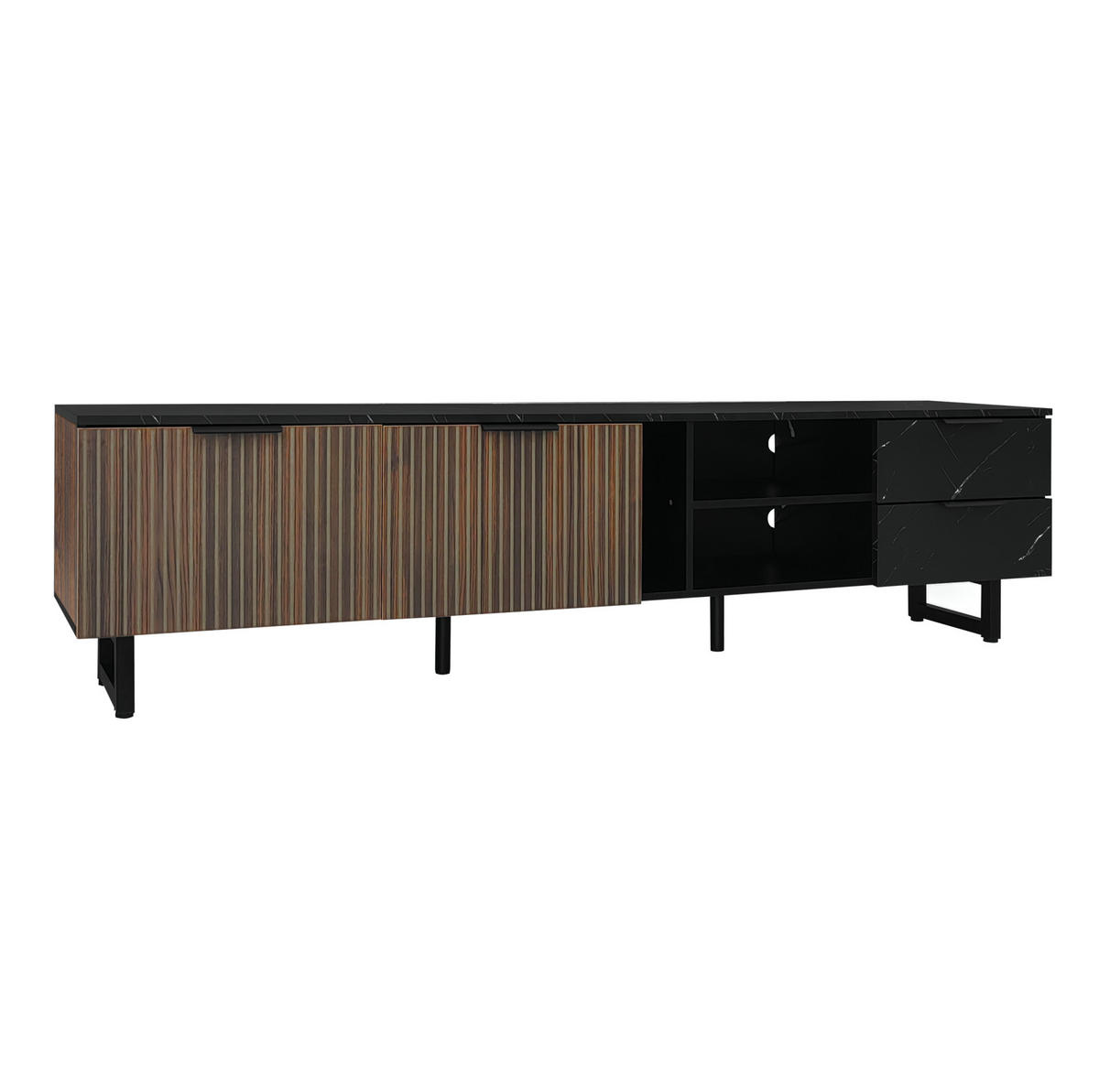 LOWBOARD 200/38/50 cm aus MDF mit LED-Beleuchtung und 15 cm Bodenfreiheit Schwarz (Marmoroptik) - Schwarz, Holzwerkstoff (200/50/38cm) - Modenvie