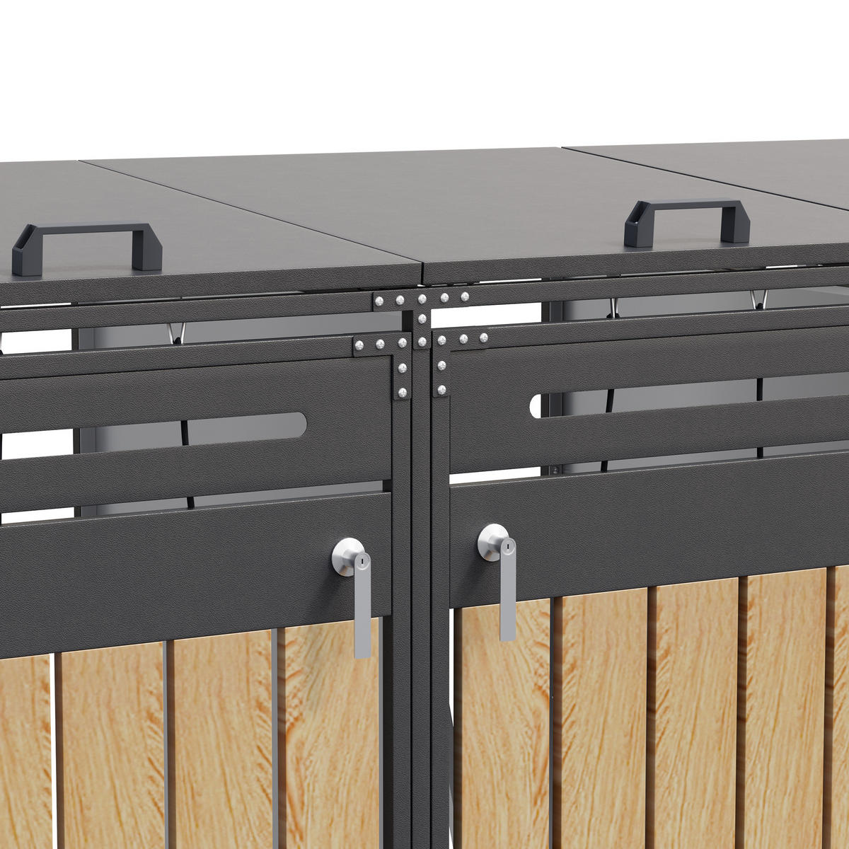 MÜLLTONNENBOX 4er Holzoptik hydraulisch abschließbar - Schwarz, Metall (79/116/262cm) - FLIEKS