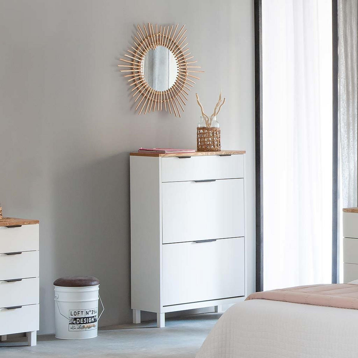 SCHUHSCHRANK aus Holz mit 2 Schubladen und 2 Türen 80x33x120 - Weiß, Holzwerkstoff (80/120/33cm) - Wanderlust