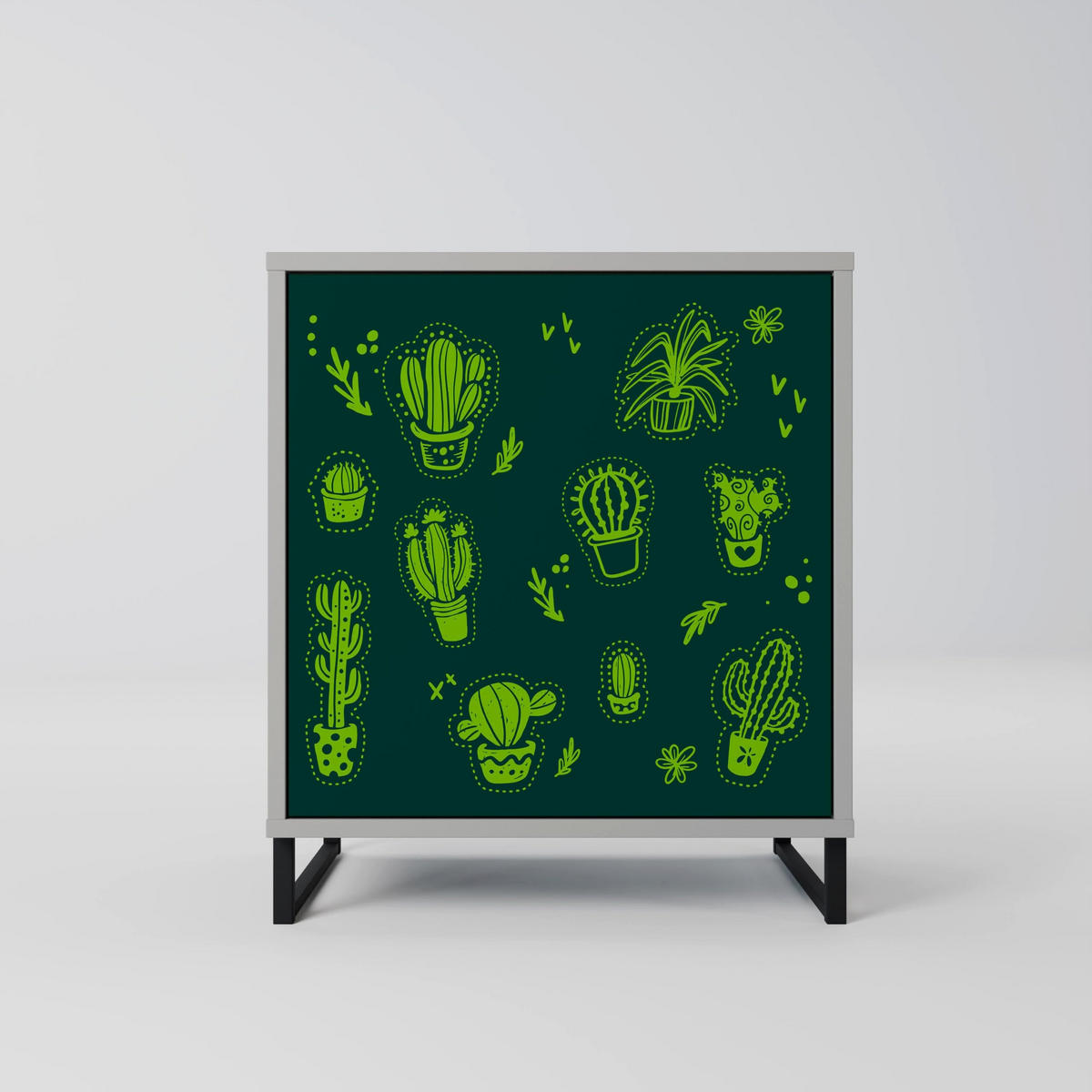 SIDEBOARD DESERT GREEN, Grau, 57,5x42x67,5 cm, Schwarze Metall-Rahmenfüße - Multicolor/Schwarz, Holzwerkstoff/Metall (57.5/67.5/42cm) - SpaceRebels