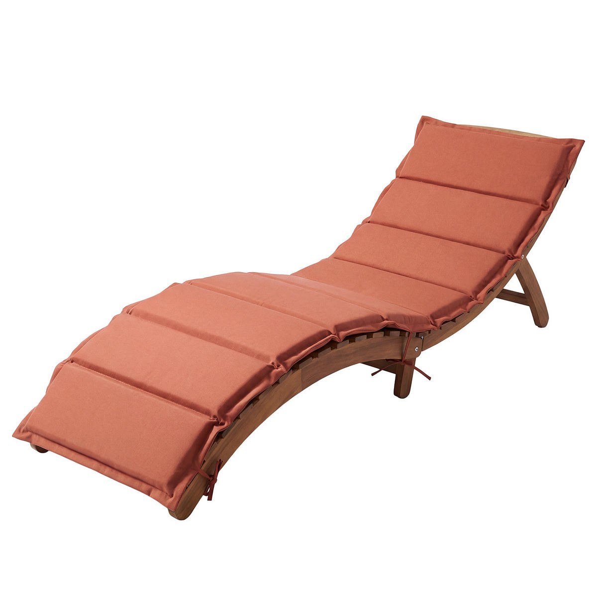 GARTENLIEGE - Akazie massiv / Webstoff - Terracotta, Holz/Textil (54/55/168cm) - home24