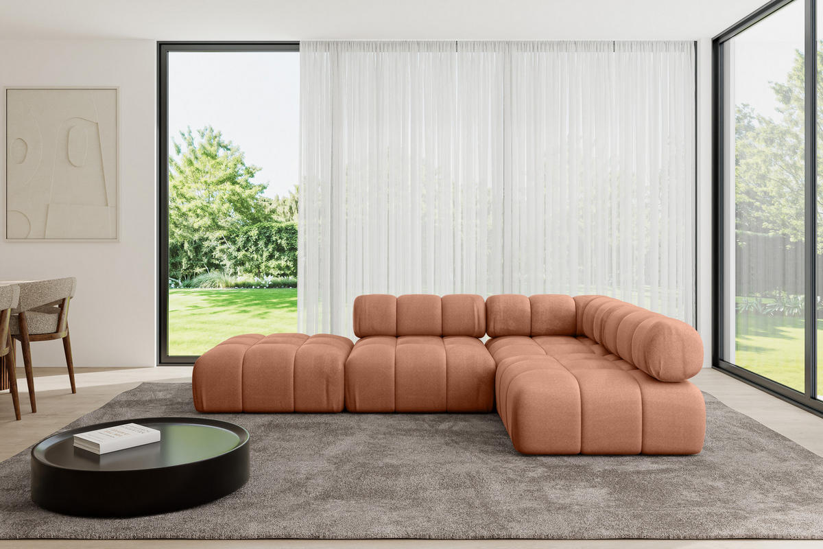 ECKSOFA modulares Sofa Favio-L1 - 285x190x70 cm Apricot Velours - Koralle, Holzwerkstoff/Textil (285/190cm) - ALTDECOR