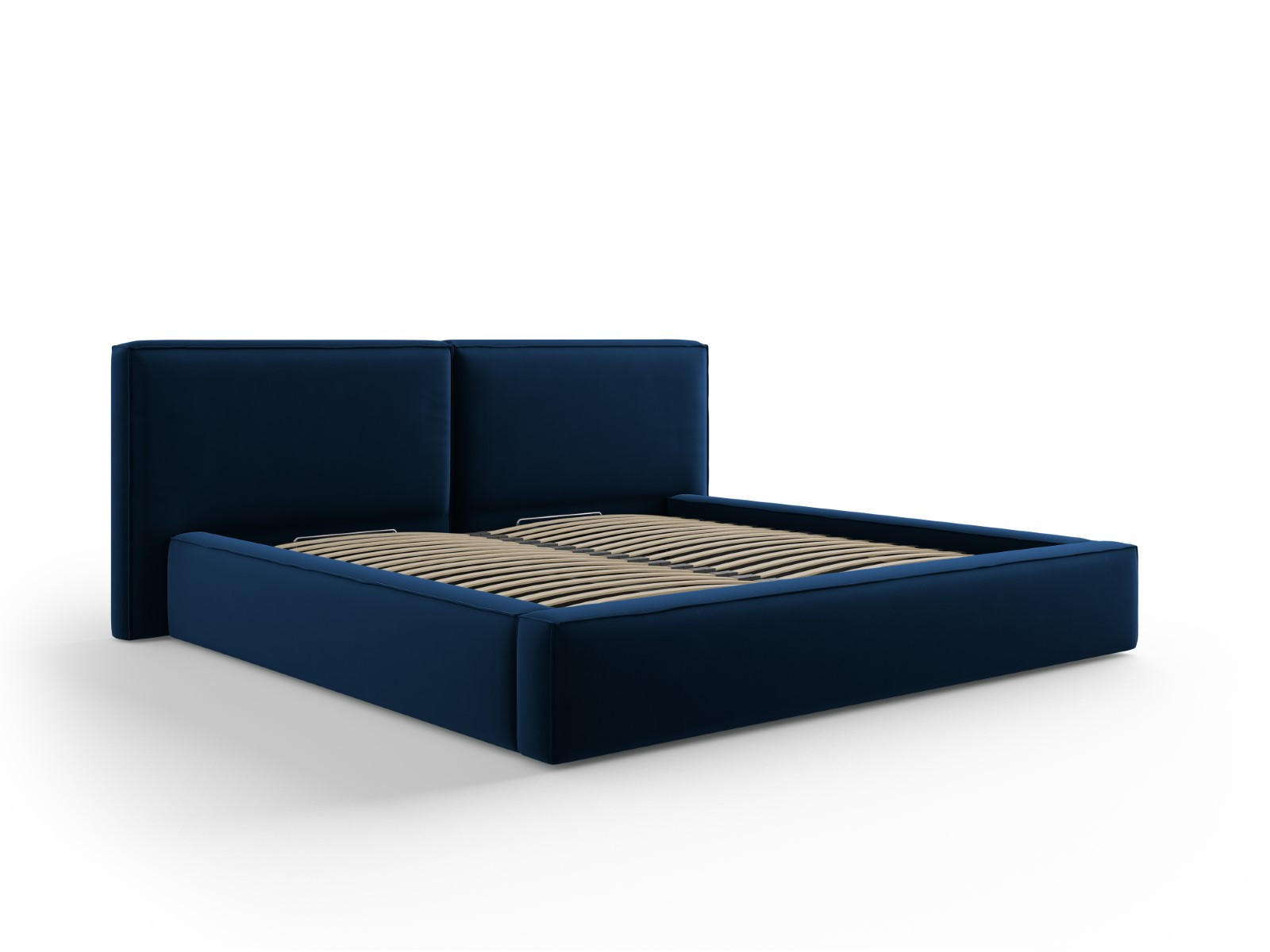 BETT mit Bettkasten und Kopfteil Jodie aus Samt königsblau 200x200cm - Blau, Textil (200/200cm) - Micadoni