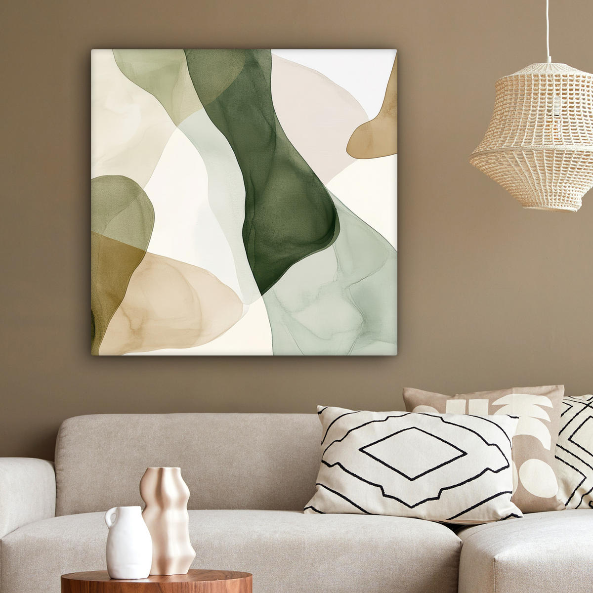 LEINWANDBILD Japandi - Abstrakt - Grün 90x90 cm - Salbeigrün, Textil (90/90cm) - MuchoWow