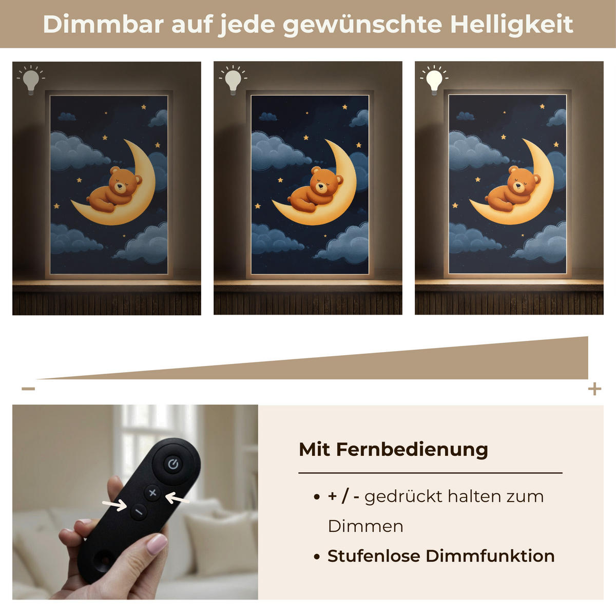 NÁSTĚNNÁ LAMPA S AKUMULÁTOREM Medvídek - Měsíc - Mraky - Hvězdy 40x60 cm - tmavě modrá, kompozitní dřevo (40/60/8cm) - OnlyWow