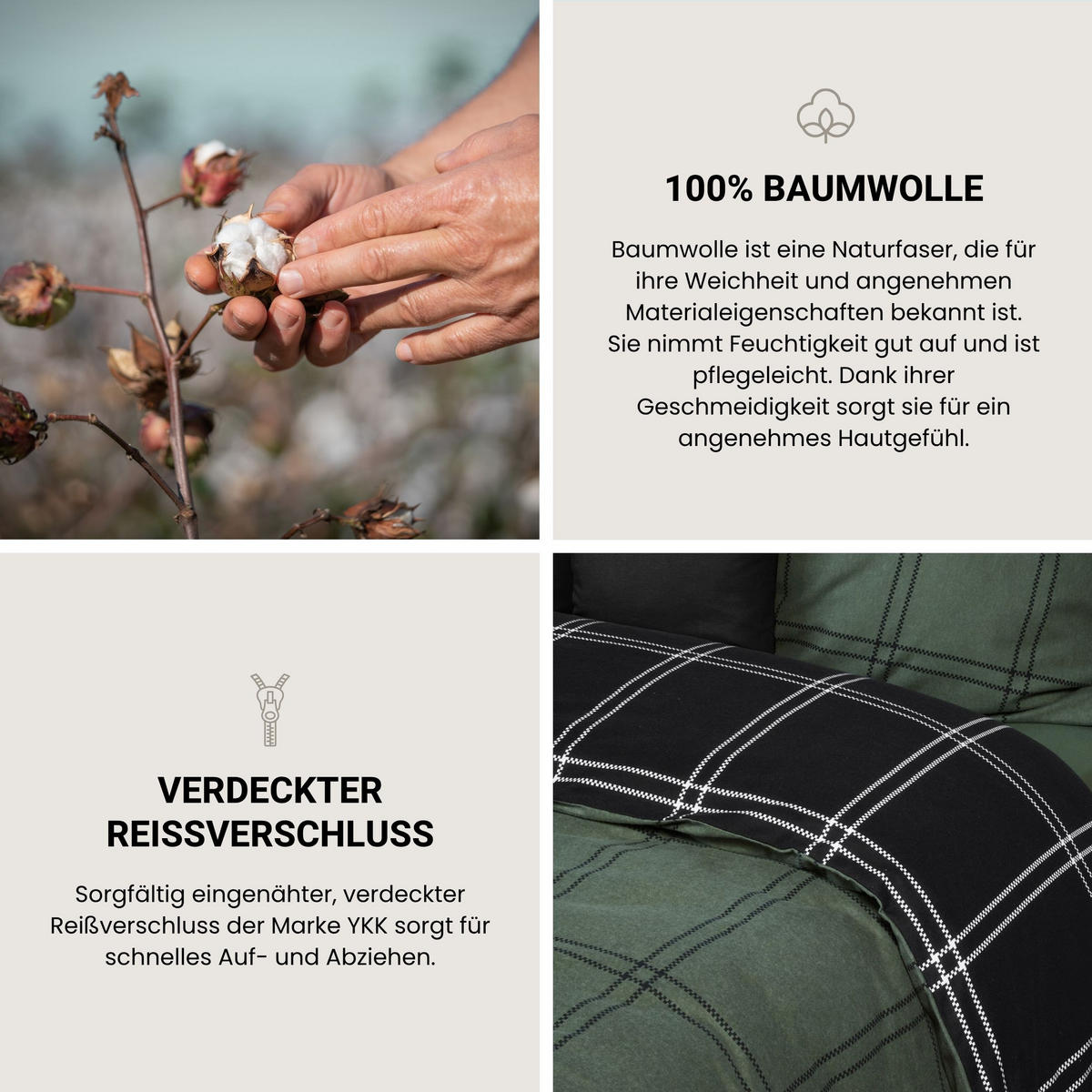 BETTWÄSCHESET Ellis - Feinbiber - 2-teilig - 135x200 cm - Dunkelgrün - Dunkelgrün, Textil (135/200cm) - SCHIESSER