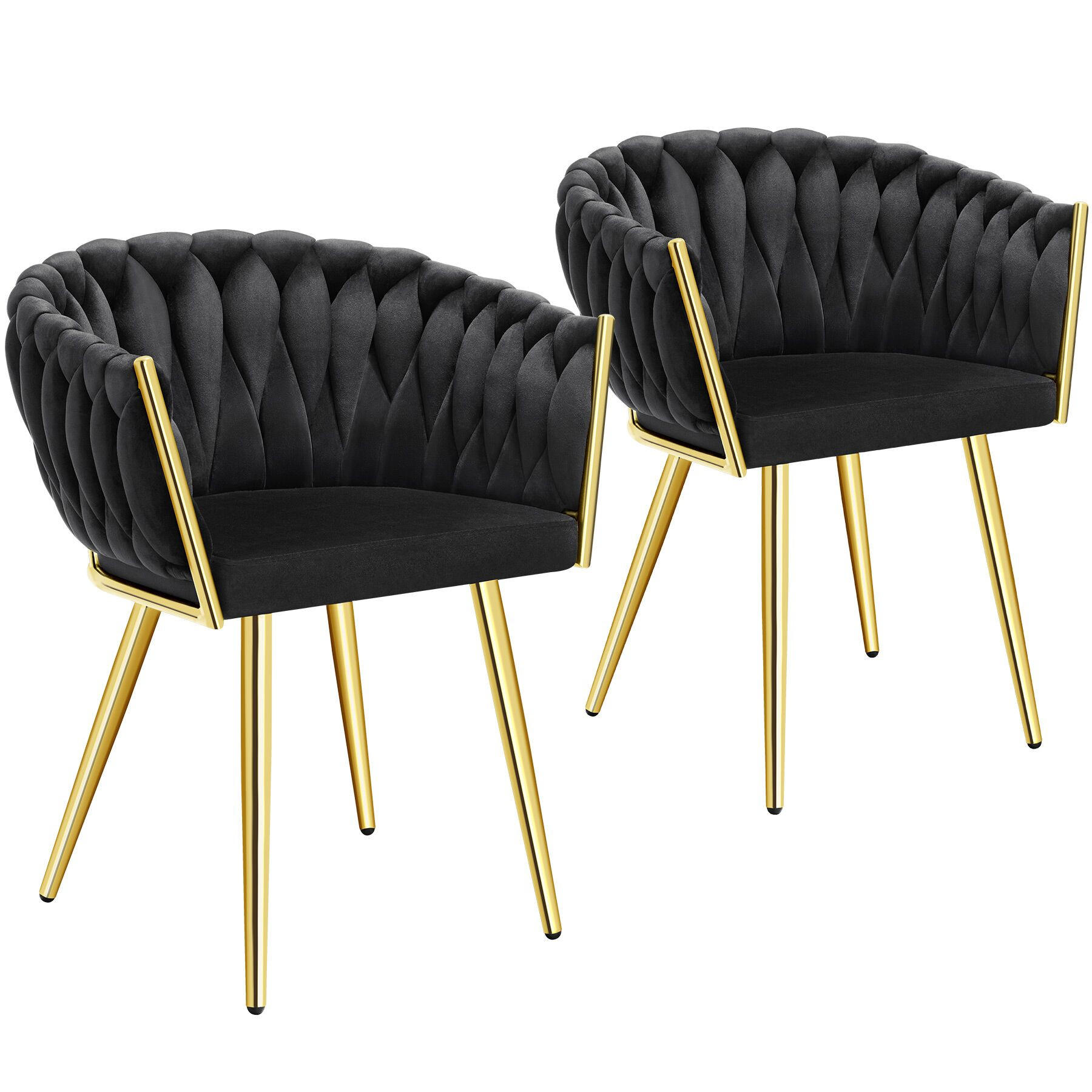 ESSZIMMERSTUHL 2er Set Astano,60,5 x 55 x 75 cm,schwarz/gold - Goldfarben/Schwarz, Textil (60.5/75/55cm) - tectake