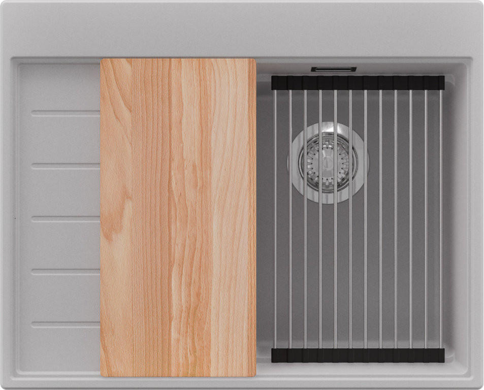 SPÜLBECKEN Sydney, 2-er set Grau 62/50 cm 1 Becken + Ablauf-Set + Küchenzubehörset ab 40er Unterschrank - Chromfarben/Beige, Kunststoff (62/20/50cm) - Primagran