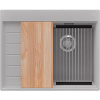 SPÜLBECKEN Sydney, 2-er set Grau 62/50 cm 1 Becken + Ablauf-Set + Küchenzubehörset ab 40er Unterschrank - Chromfarben/Beige, Kunststoff (62/20/50cm) - Primagran