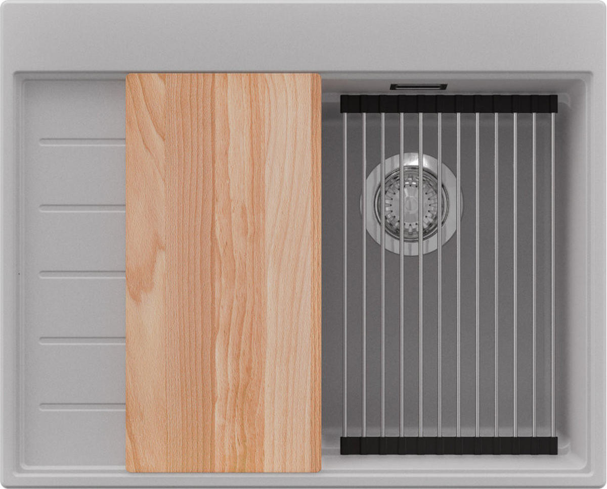 SPÜLBECKEN Sydney, 2-er set Grau 62/50 cm 1 Becken + Ablauf-Set + Küchenzubehörset ab 40er Unterschrank - Chromfarben/Beige, Kunststoff (62/20/50cm) - Primagran