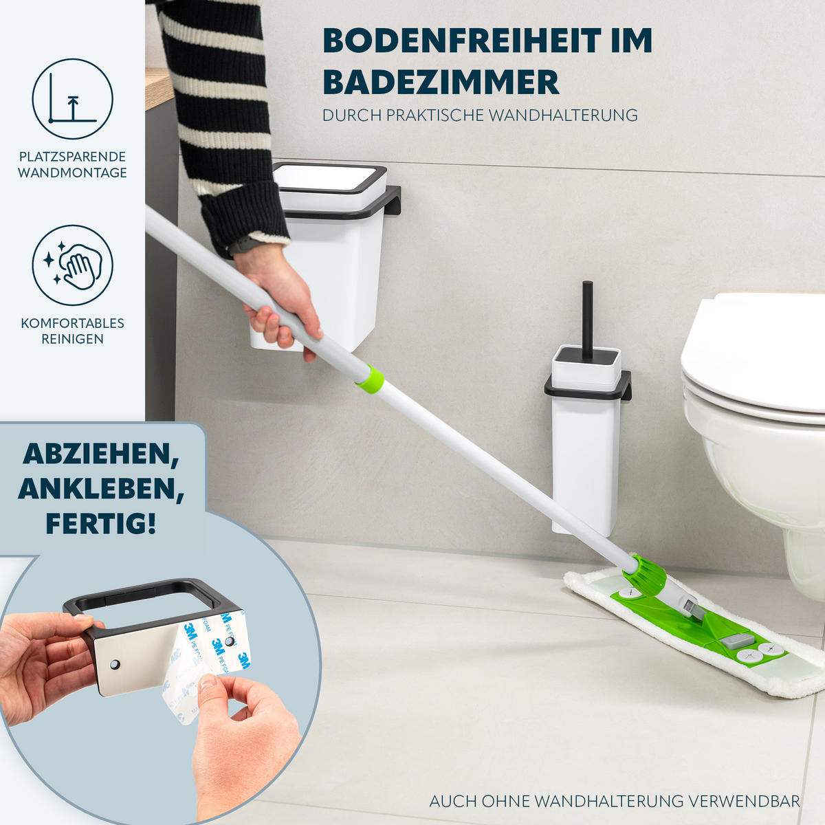 WC-GARNITUR 2-TLG. Bürste u. Eimer SAVONA Softtouch inkl. Wandhalterung, eckig - weiß - Weiß, Kunststoff (18/25/21cm) - bremermann
