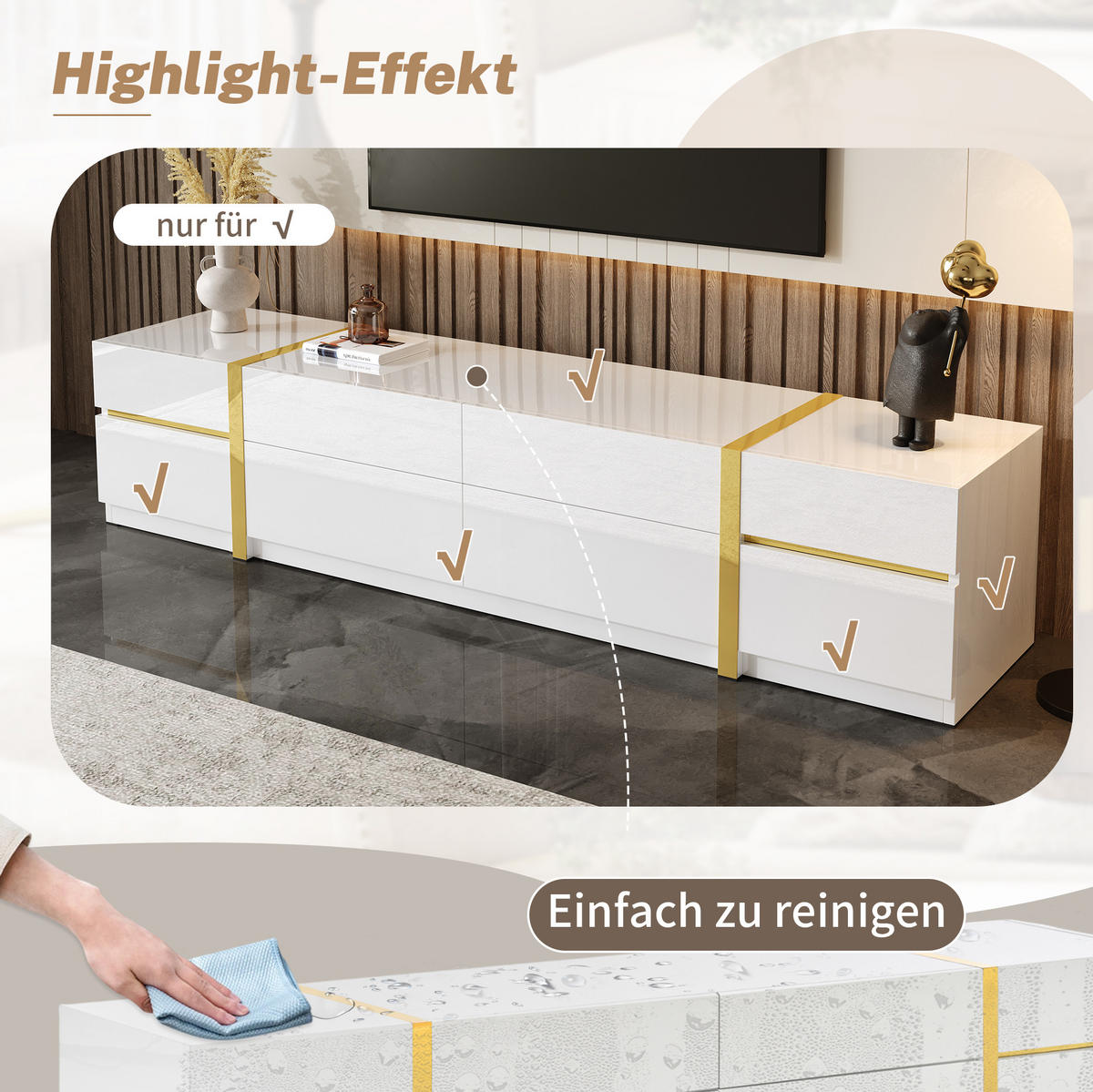 TV ormarić 180/40/38 cm bijeli od MDF-a i iverice s 4 ladice i 2 vrata - bijela, drvni materijal (180/38/40cm) - OKWISH