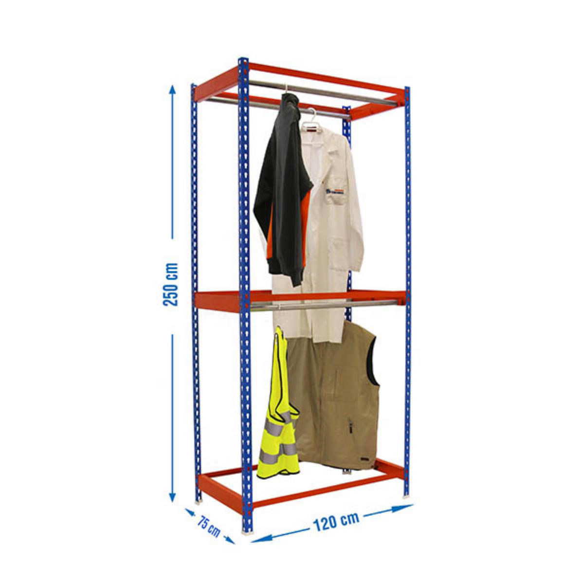 KLEIDERSTANGENREGAL Metal Doppel | HxBxT 250x120x75cm | Blau/Orange | Kleiderständer Garderobe Klamottenregal Stangenregal Regal - Blau, Metall (120/250/75cm) - PROREGAL