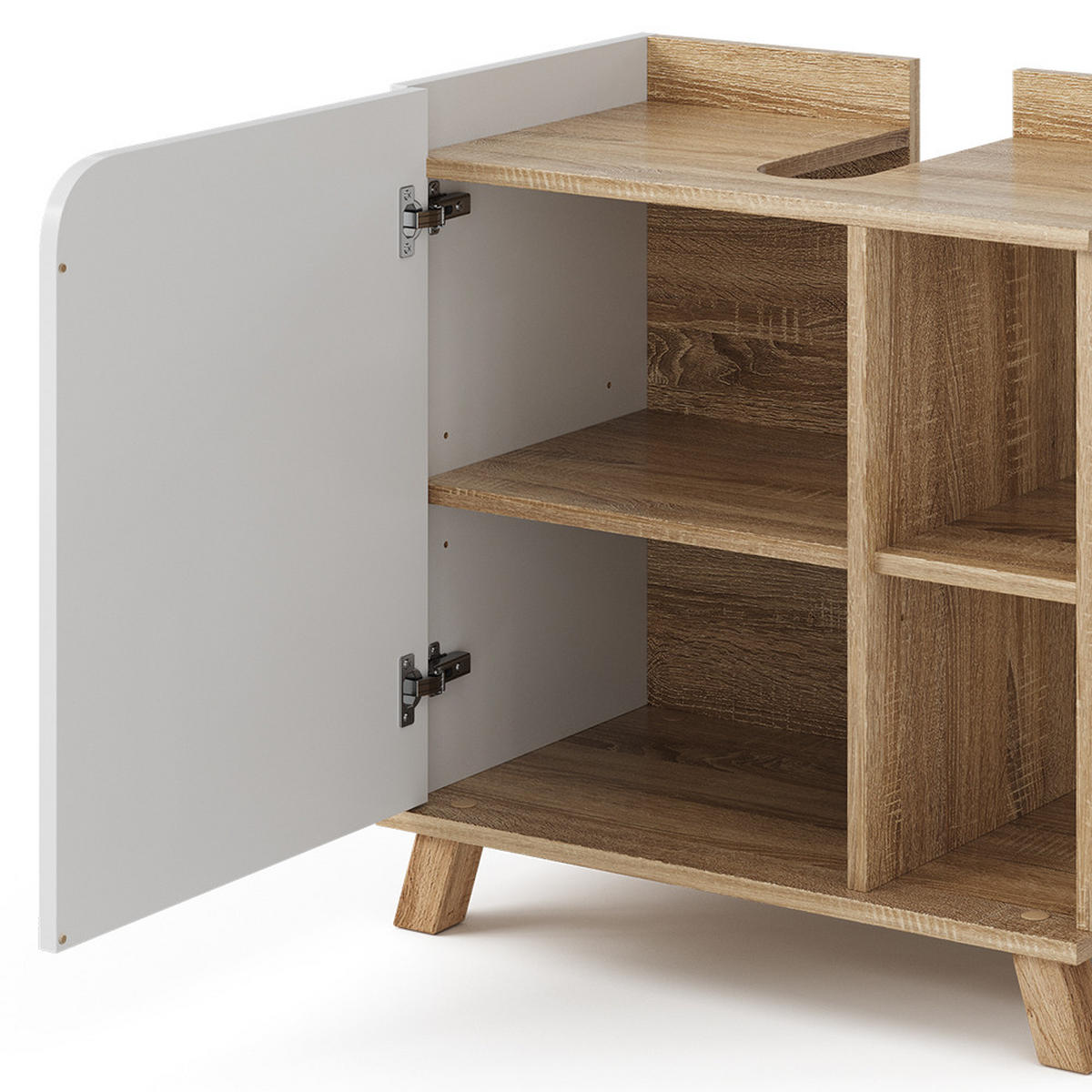 WASCHBECKENUNTERSCHRANK Karen Sonoma/Weiß 60 x 65 cm mit Tür und offenen Fächern - Weiß/Sonoma Eiche, Holzwerkstoff (60/65/35cm) - Vicco