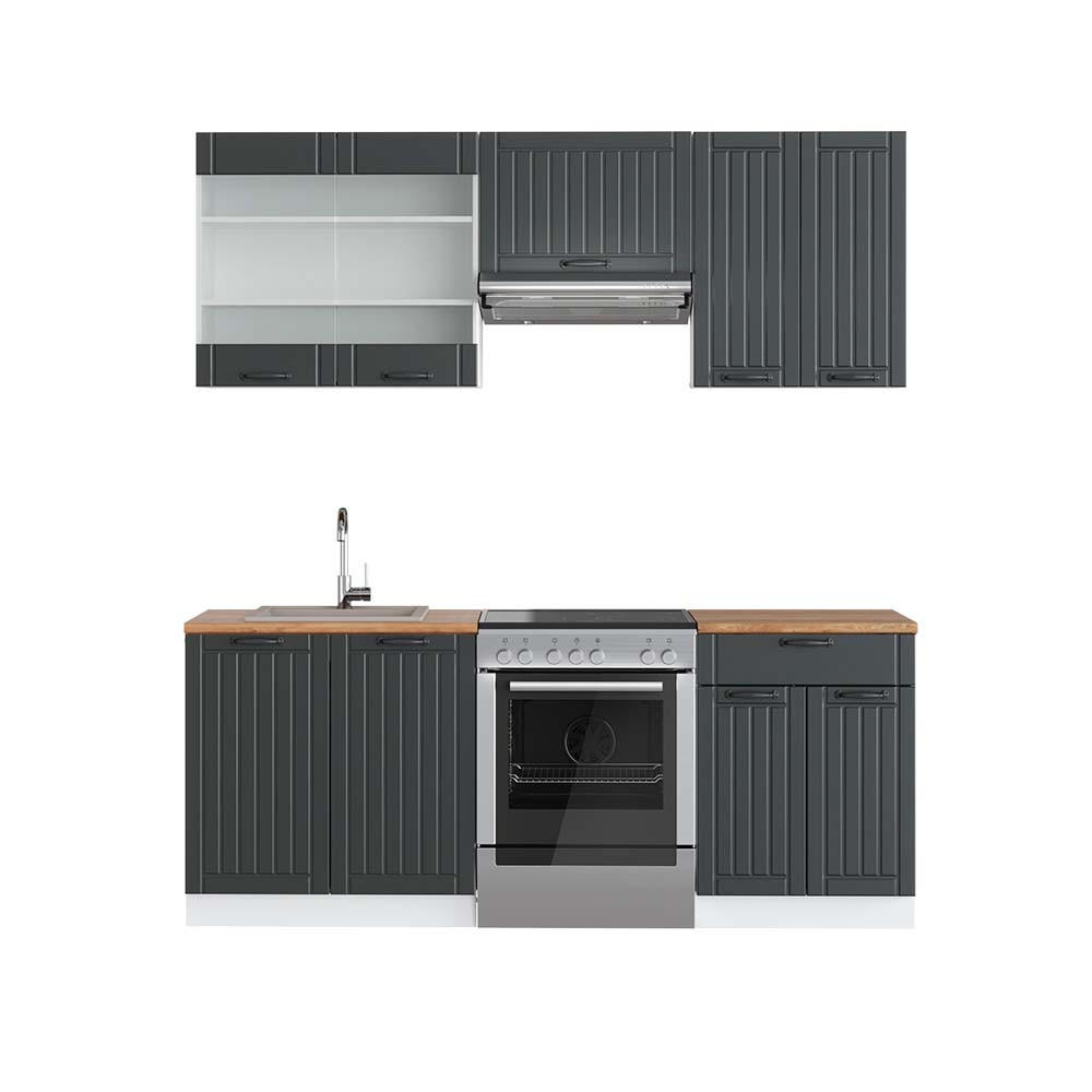 KÜCHENZEILE Fame-Line Anthrazit Landhaus/Weiß 200 cm, AP Eiche - Dunkelgrau/Weiß, Holzwerkstoff (200/81.6/60cm) - Vicco