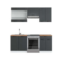 KÜCHENZEILE Fame-Line Anthrazit Landhaus/Weiß 200 cm, AP Eiche - Dunkelgrau/Anthrazit, Holzwerkstoff (200/81.6/60cm) - Vicco