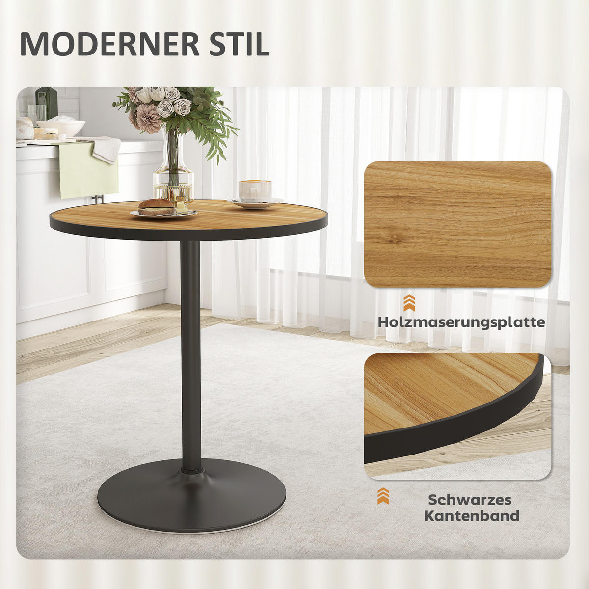 ESSTISCH, Runder Küchentisch, Moderner Esszimmertisch mit Holzoptikplatte, Eiche - Eichefarben, Holz (70/70/76cm) - HOMCOM