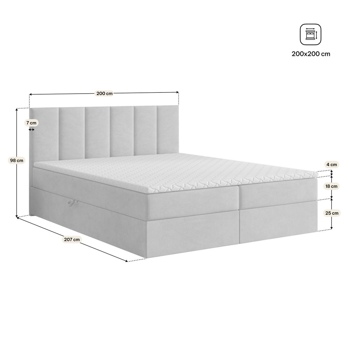 BOXBETT MERIL 200x200 cm mit Matratze und Topper, H2+H3 - Rosa - Rosa, Holz (200/200cm) - MASSENO