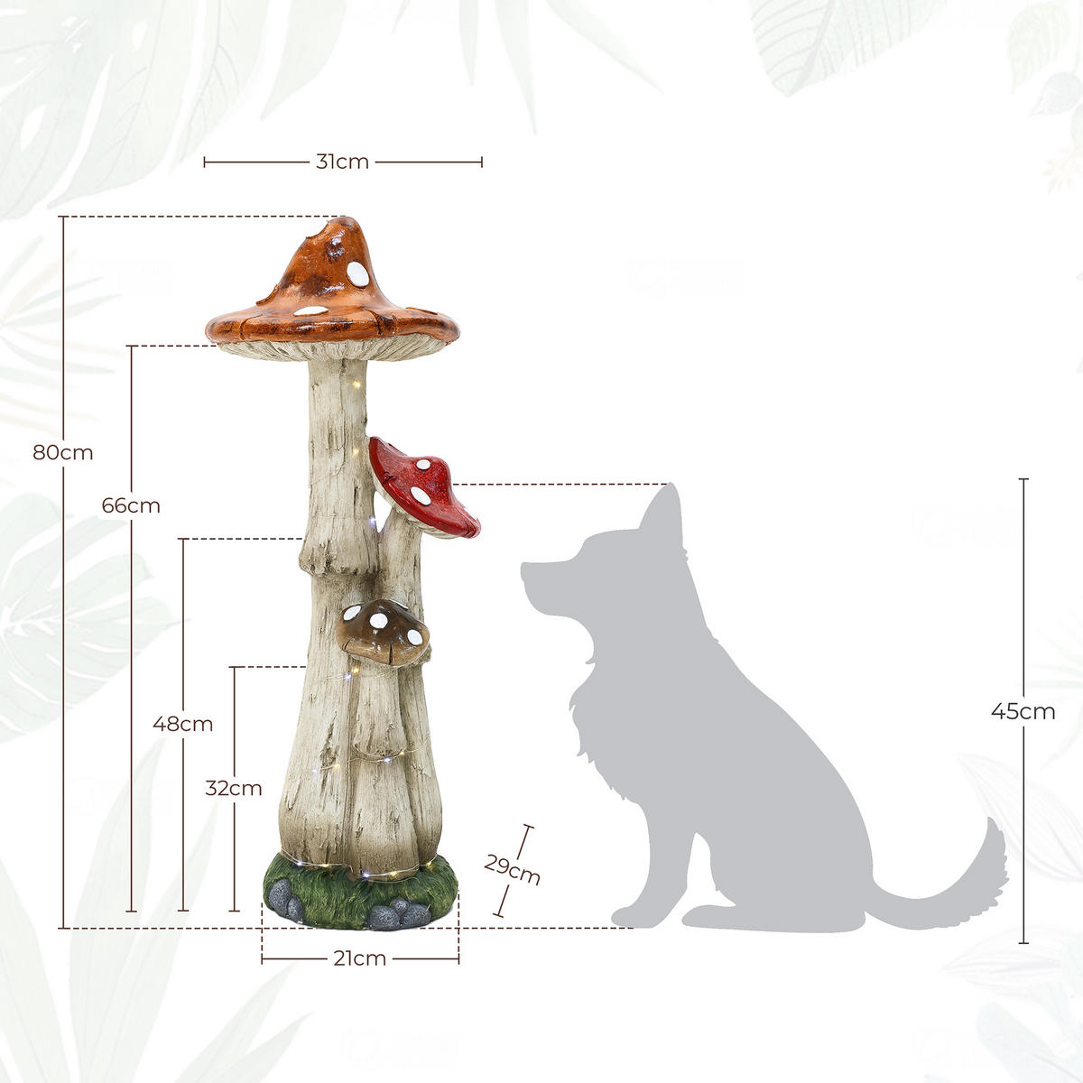 80 cm MGO Solarenergie Gartenskulptur Pilz, mit LED-Beleuchtung Geschenkidee für Mama - Multicolor, Naturmaterialien (31/80/29cm) - Hometopia